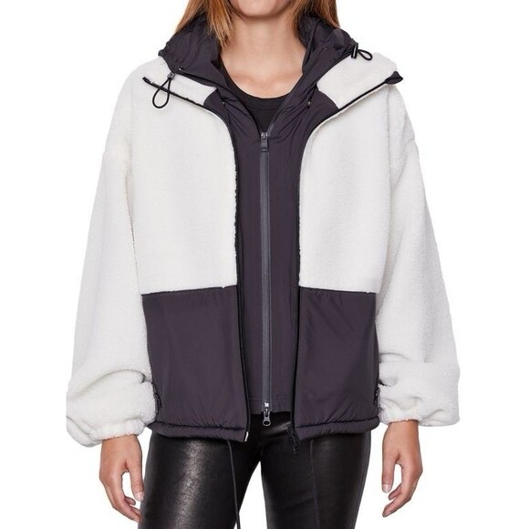 Frame Sherpa & Tech Taffeta Anorak Coat Jacket Black & White Women’s XL NWT - Picture 5 of 16
